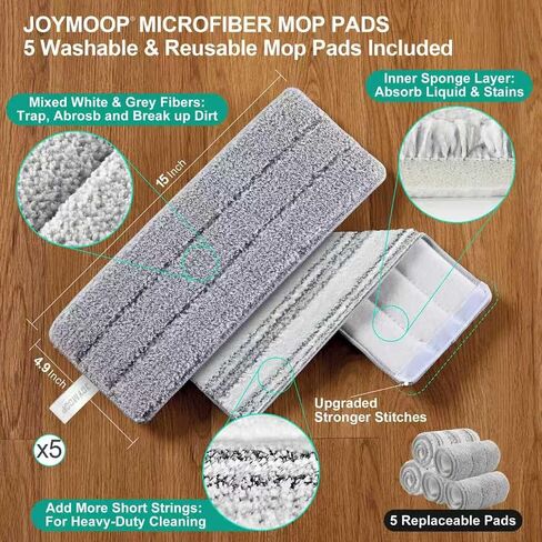 JOYMOOP Mop and Bucket Set with Extension Handle, Ideal for Household and Commercial Cleaning – Includes 5 Washable Microfiber Pads for Wet and Dry Use, Perfect for Floors, Windows, and Walls in Kuwait