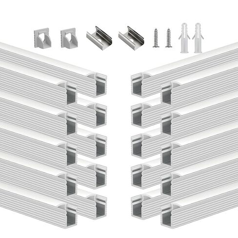 BTF-LIGHTING نظام قناة ألومنيوم LED بطول 1.64 قدم / 0.5 متر مع عدسة غطاء بيضاء حليبية، 20 حزمة من الألومنيوم الفضي على شكل حرف U، ناشر جانبي لمصابيح شريط LED 5 مم (بدون LED) in Kuwait