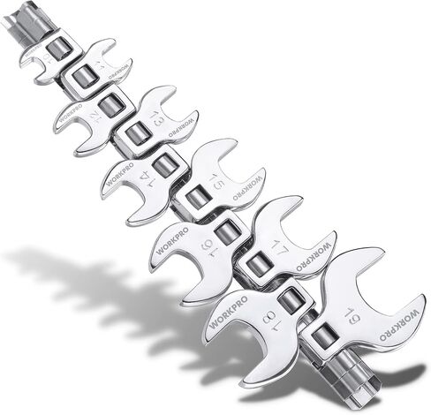 WORKPRO 3/8" Drive Crowfoot Wrench Set, 10-Piece SAE Open-End Wrenches with Clip-on Organizer, 3/8"-1", Great for Automotive Repair Work Hard-To-Reach Areas in Kuwait
