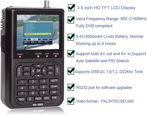 3.5 بوصة LCD DVB-S جهاز قياس إشارة الأقمار الصناعية الرقمية DVB S الأقمار الصناعية الرقمية الكاملة FTA Finders WS 6906 WS-6906 in Kuwait