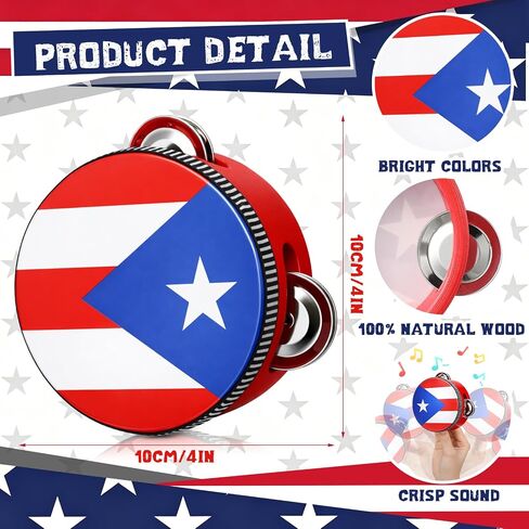 Nuanchu 12 Pack Puerto Rico Flag Tambourines 4 Inch Handheld Percussion Wood Frame Metal Jingles Mini Tambourine for Puerto Rican Festival Parrandas Three Kings Day Carnival Wedding Church Party Favor in Kuwait