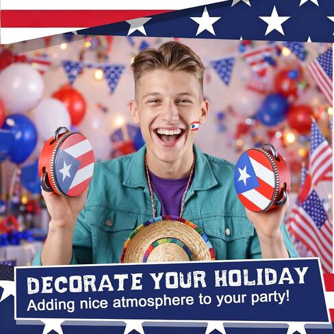 Nuanchu 12 Pack Puerto Rico Flag Tambourines 4 Inch Handheld Percussion Wood Frame Metal Jingles Mini Tambourine for Puerto Rican Festival Parrandas Three Kings Day Carnival Wedding Church Party Favor in Kuwait