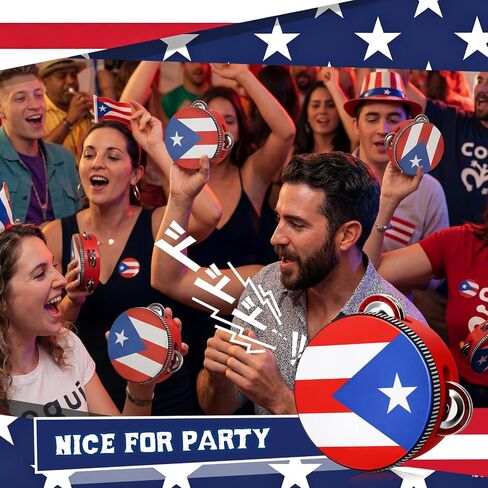 Nuanchu 12 Pack Puerto Rico Flag Tambourines 4 Inch Handheld Percussion Wood Frame Metal Jingles Mini Tambourine for Puerto Rican Festival Parrandas Three Kings Day Carnival Wedding Church Party Favor in Kuwait