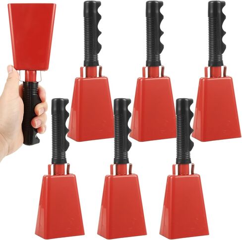 CertBuy Cowbell مع مقبض، 6 عبوات من أجراس البقر الحمراء الكبيرة مقاس 9 بوصة لألعاب كرة القدم، وصانعي الضوضاء الصلبة المصنوعة من الفولاذ المقاوم للصدأ وأدوات الإيقاع للأحداث الرياضية، والمدرسة، والهتاف in Kuwait