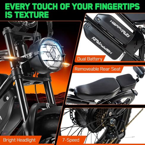 دراجة كهربائية بمحرك مزدوج HAPPYRUN G70 Pro بقدرة 5000 وات للبالغين، بطارية قابلة للإزالة 33 أمبير في الساعة، دراجة إلكترونية بإطار سميك 20 بوصة لجميع التضاريس، 85+ ميل، فرامل قرص هيدروليكي، للطرق الوعرة والتنقل in Kuwait