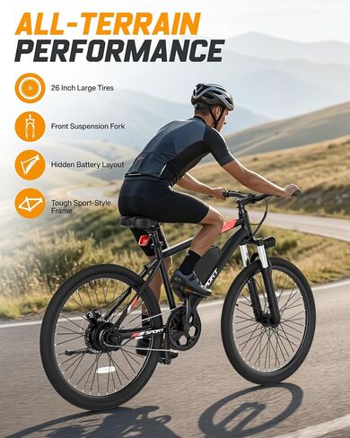 NAVIC Electric Bike for Adults, 350W Brushless Motor 26 Inch Ebike, 48V 5.2Ah Removable Battery Power for 16 Miles Range, 20 MPH Top Speed, 3 Riding Modes Front Suspension Commuter E Bicycle in Kuwait