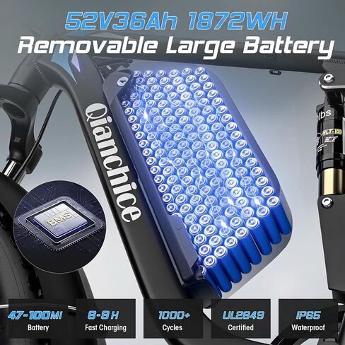 Qianchice 9000W Peak دراجة كهربائية ذات محرك مزدوج للبالغين والنساء والرجال والمراهقين، 52V36AH 26 بوصة دراجة كهربائية طويلة المدى بإطار سميك، دراجة كهربائية سريعة تصل إلى 45 ميل في الساعة للدراجة الإلكترونية الجبلية للركاب على الطرق الوعرة in Kuwait