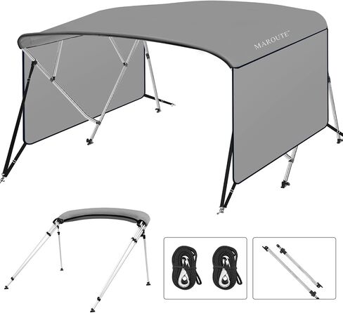 4 Bow Bimini Top for Boats 8ft Long, Boat Canopy with 1" Aluminum Frame, Zippered Curtains, Gray (8' L x 54" H x 91"-96" W) in Kuwait