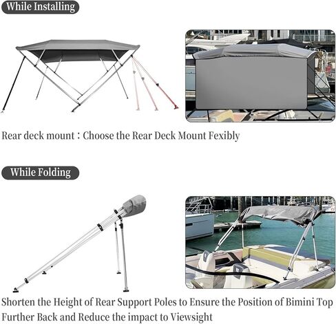 4 Bow Bimini Top for Boats 8ft Long, Boat Canopy with 1" Aluminum Frame, Zippered Curtains, Gray (8' L x 54" H x 91"-96" W) in Kuwait