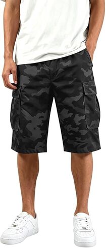 شورتات مموهة للرجال صيفية للتمرين والتنزه بطول الركبة شورتات رياضية فضفاضة غير رسمية برمودا رياضية قصيرة مع جيب in Kuwait