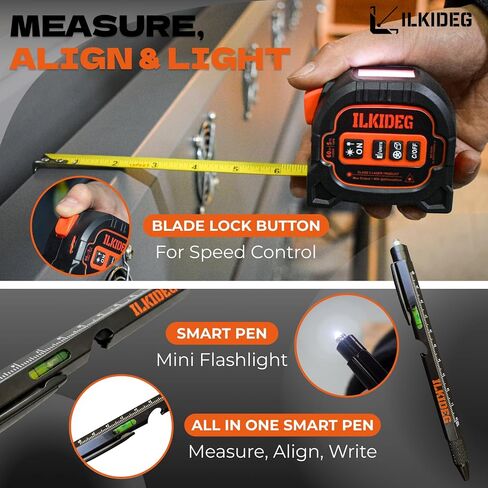 4-in-1 Digital Laser Tape Measure - Multitool Pen, 196ft Laser Measuring Tool, 16ft Measuring Tape, Crosshair Line Laser Level, Area/Volume/Pythagorean, Woodworking Tools, DIY, Ft/Ft+in/in/M Unit, edc in Saudi Arabia
