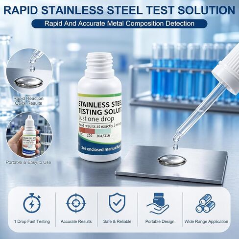2PCS Stainless Steel Test Liquid, Quick Identifier Liquid for 201, 301, 304, 15ml Detection Reagent for Stainless Steel Tableware, Utensils in Kuwait