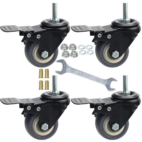 مجموعة عجلات دوارة مقاس 2 بوصة مكونة من 4 قطع، ساق متري M8-1.25 (قطر الترباس 8 مم، الطول: 1 بوصة) عجلات مطاطية ناعمة متينة مع آلية قفل مزدوجة، عجلات للسجاد والأرضيات الصلبة in Kuwait