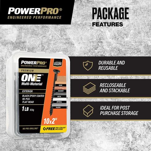 Power Pro ONE Flat Exterior Black Multi-Material Screw (#10 x 2) - 95 pc in Kuwait