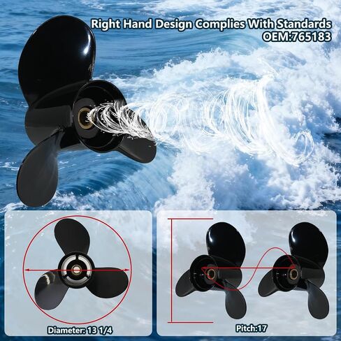 13 1/4x17 مروحة خارجية من الألومنيوم متوافقة مع BRP/Johnson/EVINRUDE 40HP-140HP، 13 سنًا 3 شفرات، OEM:765183 in Kuwait
