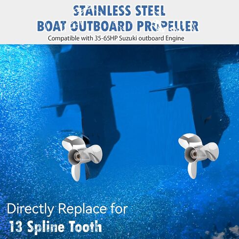 11 3/4 × 13 | ‎OEM ترقية الفولاذ المقاوم للصدأ خارجي موتو قارب المروحة تناسب محركات سوزوكي DT35C DT40 DT50/50M DT55 DT60 DT65 ، 35-65HP 13 خدد الأسنان in Kuwait