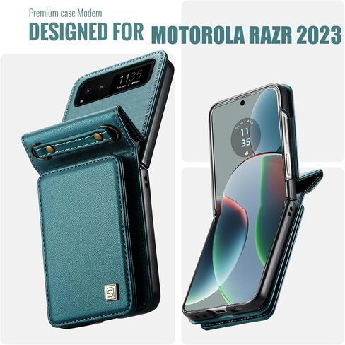 ل Motorola Razr 2023 علبة مع حامل البطاقة [Crossbody & Hand Strap] Classic Retro Pu Leather Flip Cover Slot Slot Magnetic Cloture Women Men Flip Progresction for Moto Razr 2023 Red in Kuwait