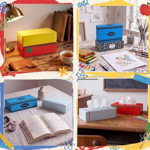 Eaasty 12 Packs Classroom Tissues with Boxes Bulk 3 Ply 80 Sheets Tissues for Back to School Teacher Tissue Boxes with Pencil Notebook Apple Ruler Crayon Composition Book Designs Classroom Supplies in Kuwait