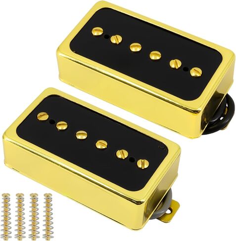 P90 High Output Pickup Set,Alnico V Single Coil Bridge & Neck Pickups for Les Paul P90 Style Humbucker Size Electric Guitar (Gold) in Kuwait
