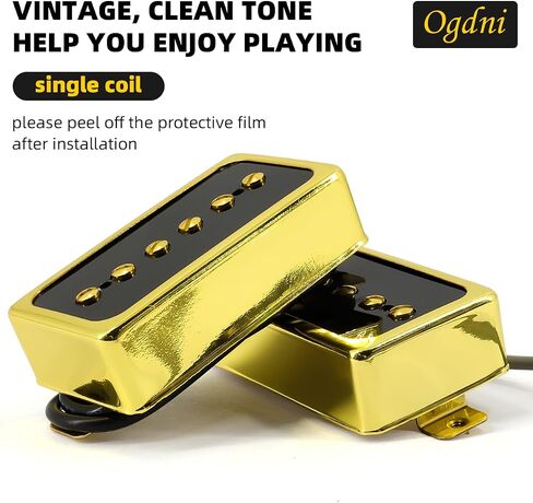 P90 High Output Pickup Set,Alnico V Single Coil Bridge & Neck Pickups for Les Paul P90 Style Humbucker Size Electric Guitar (Gold) in Kuwait