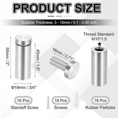 PATIKIL 3/4x2" Standoff Screws, 16 Pack Stainless Steel Stand Off Wall Mounts Wall Sign Mounting Hardware Advertising Standoff Nail for Hanging Acrylic Signs Picture Frame, Silver in Kuwait