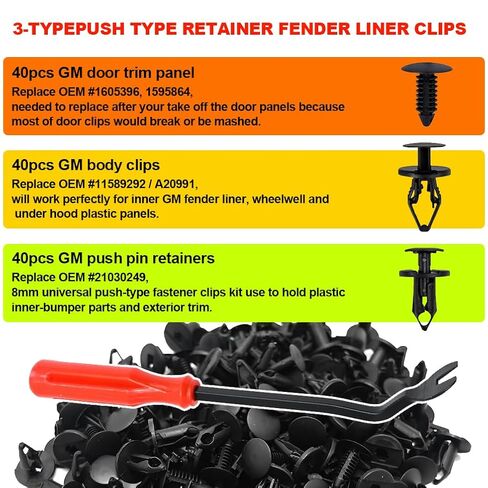3 in 1 GM A20991 Automotive Fender Liner Clips Kit Accessories Fits 11589292 Bumper Fastener Rivet 21030249 Door Body Trim Panel 1605396/1595864 GMC Trucks Buick Plastic Push Pins, 121pcs with Tool in Kuwait