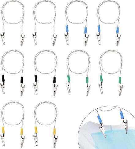 10pcs Dental Napkin Clip, 22.8in Dental Bib Clips with Chain for Dentist Reusable Neck Chain Bib Holder for Restaurant Kitchen Napkin & Face Mask Holder in Kuwait