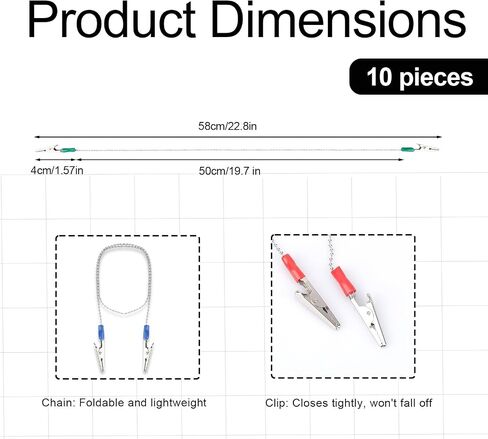 10pcs Dental Napkin Clip, 22.8in Dental Bib Clips with Chain for Dentist Reusable Neck Chain Bib Holder for Restaurant Kitchen Napkin & Face Mask Holder in Kuwait