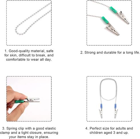 10pcs Dental Napkin Clip, 22.8in Dental Bib Clips with Chain for Dentist Reusable Neck Chain Bib Holder for Restaurant Kitchen Napkin & Face Mask Holder in Kuwait