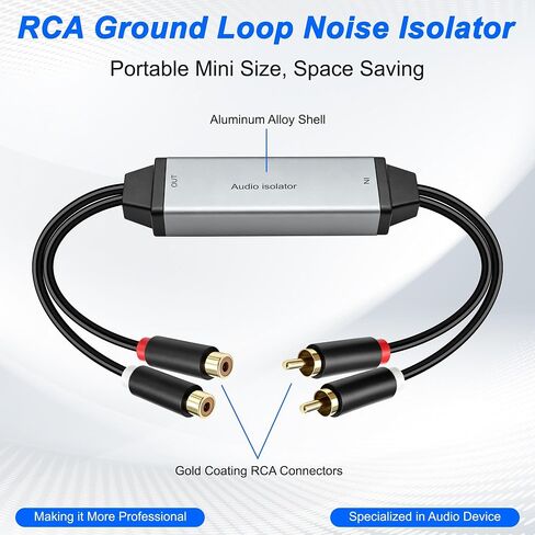 MEIRIYFA RCA عازل ضوضاء بحلقة أرضية 2 قناة RCA مضخم صوت ستيريو فلتر الضوضاء مزيل الصوت ومخفض الصوت للسيارة، نظام ستيريو منزلي، صوت عالي الدقة، صوت in Kuwait