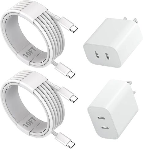 Extra Long 10FT for iPhone 17 Air 16e 15 Charger Fast Charging, Dual Port PD Power Adapter Fast C Charging Block with 10Feet USB C to C Cable Cord for iPhone 16 15 Pro Max/16 Pro/15/15 Plus/iPad,2Sets in Kuwait
