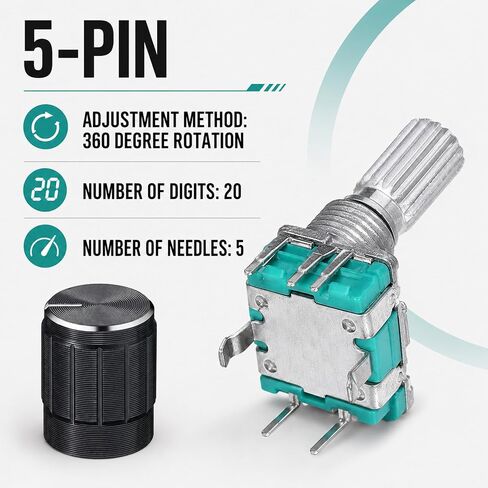 6 PCS Rotary Encoder 5 Pins Ec11 Rotary Encoder | Rotary encoder with push button 360 knob cap in Kuwait
