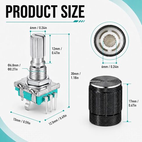 6 PCS Rotary Encoder 5 Pins Ec11 Rotary Encoder | Rotary encoder with push button 360 knob cap in Kuwait