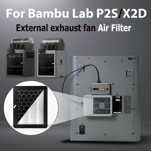 فلتر هواء 2PK P2S لمختبر Bambu Lab X2D، P2S مروحة العادم الخارجية HEPA 13+ الكربون المنشط يمتص الأبخرة القوية والروائح الكيميائية لملحقات Bambulab P2S Upgarde P2S X2D Filter OEM استبدال in Kuwait