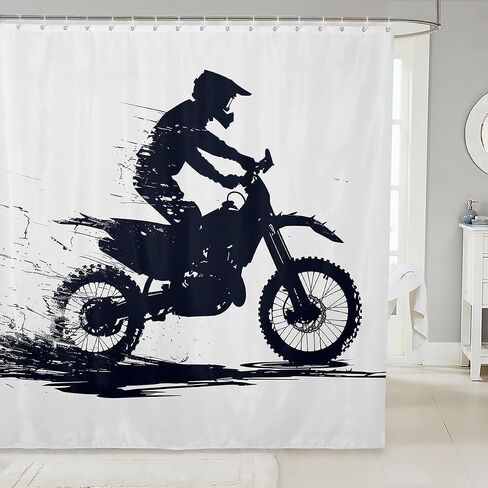 Feelyou بارد موتوكروس دش الستار 72 "x78" الترابية دراجة حمام الستار للماء دراجة نارية المتسابق الحمام دش الستار مجموعة للأطفال بنين بنات سباق موتوكروس رايدر الاطفال اكسسوارات الحمام in Kuwait