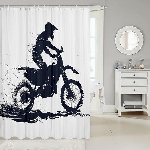 Feelyou بارد موتوكروس دش الستار 72 "x78" الترابية دراجة حمام الستار للماء دراجة نارية المتسابق الحمام دش الستار مجموعة للأطفال بنين بنات سباق موتوكروس رايدر الاطفال اكسسوارات الحمام in Kuwait