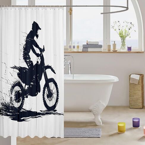 Feelyou بارد موتوكروس دش الستار 72 "x78" الترابية دراجة حمام الستار للماء دراجة نارية المتسابق الحمام دش الستار مجموعة للأطفال بنين بنات سباق موتوكروس رايدر الاطفال اكسسوارات الحمام in Kuwait