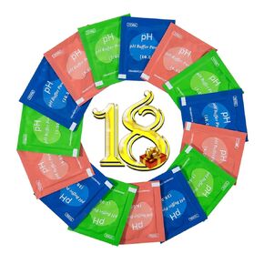 عبوة من 18 مسحوق محلول عازل لقياس درجة الحموضة 7.00/4.00/10.01 | دقة 0.01 للأس الهيدروجيني، مسحوق عازل للأس الهيدروجيني لمعايرة دقيقة وسهلة لجهاز قياس الأس الهيدروجيني in Kuwait