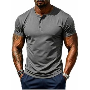 Men's Henley Short Sleeve Shirt Lightweight T-Shirts Athletic Sport Tee Casual Summer Basic Solid Color Shirt in Kuwait