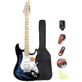 Solid Body Electric Guitar Kit -39in Starter Guitar Kit with Metallic finish, Guitar Case, Amplifier Gig Bag, Strings, Strap, Cable, Picks(Silver) in Kuwait