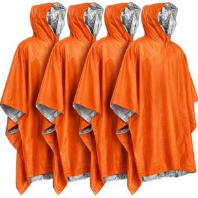 Emergency Mylar Poncho with Hood – Lightweight & Compact Survival Rain Poncho, Reusable Thermal Emergency Blanket for Hiking, Camping, Car Kit, Outdoor Gear (4 Pack) in Kuwait