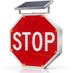 لافتة توقف وامضة LED تعمل بالطاقة الشمسية مقاس 30 بوصة، لافتة توقف حركة المرور مع 44 مصباح LED | فيلم عاكس بدرجة مهندس، إطار معدني من الألومنيوم شديد التحمل، 5 أيام من الوميض المستمر، مقاوم للطقس، متوافق مع MUTCD in Kuwait