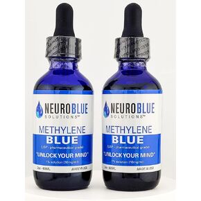 NeuroBlue Solutions - Methylene Blue 120ml 1% - Pharmaceutical Grade Cognitive and Cellular Support – Third-Party Verified Brain Health Dietary Supplement for Humans (2 Oz) 2-Pack in Kuwait