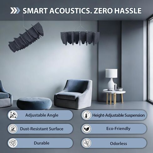 TroyStudio Acoustic Ceiling Tiles, 25.4"x25.4"x7.8" Dense Felt Hanging Drop Ceiling Panels with Egg-Shaped Waffle Design – Sound Absorbing Cloud for Office, Recording Studio, Restaurant in Kuwait