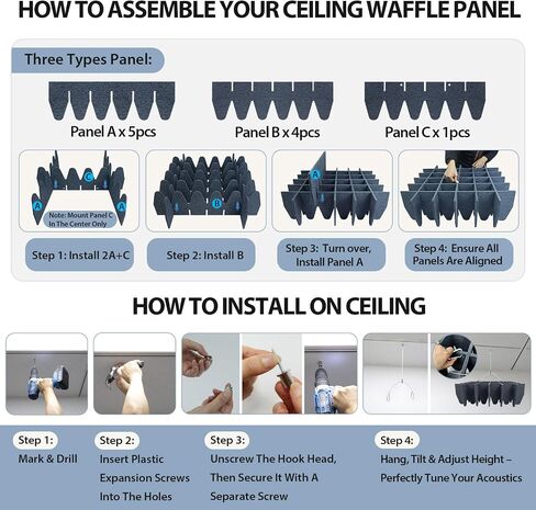 TroyStudio Acoustic Ceiling Tiles, 25.4"x25.4"x7.8" Dense Felt Hanging Drop Ceiling Panels with Egg-Shaped Waffle Design – Sound Absorbing Cloud for Office, Recording Studio, Restaurant in Kuwait