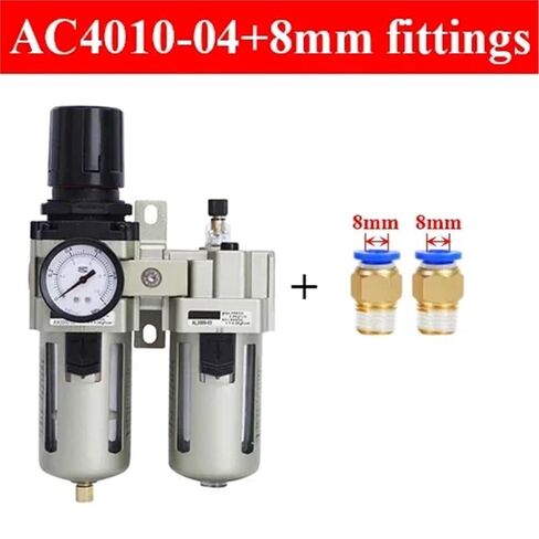 AC2010-02 AC3010-03 AC4010-04 Pneumatic Pressure Regulator Valve Oil Water Separator Manual Drainage for Compressor | AC4010-04 With 8mm,Fiber filter in Kuwait