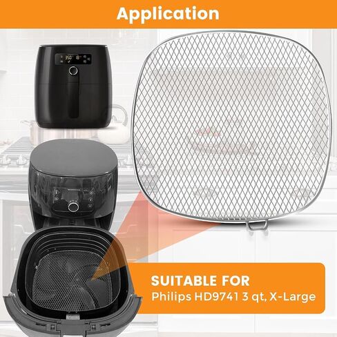 استبدال صينية المقلاة الهوائية لمقلاة الهواء فيليبس HD9630 XXL، 9 بوصة × 8.6 بوصة SUS 304 مقلاة هوائية من الفولاذ المقاوم للصدأ XXL سلة قطع غيار لمقلاة الهواء فيليبس HD9656 HD9760 HD9860 HD9870 in Kuwait