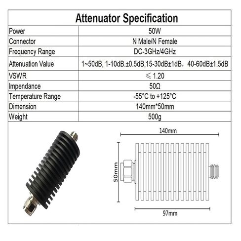 Connector-Fixed 50W attenuator coaxial DC-3GHz(40db,4G) in Kuwait