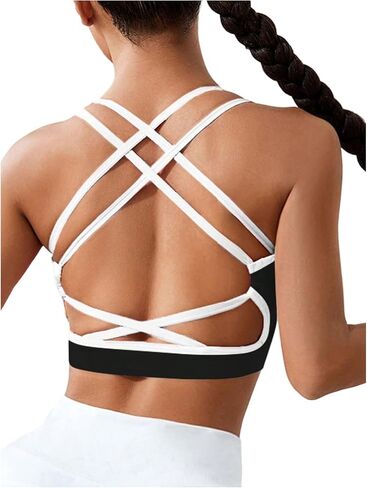 حمالة صدر رياضية للنساء من SweatyRocks ذات ألوان متقاطعة متقاطعة وظهر مفتوح للتمارين الرياضية واليوجا in Kuwait