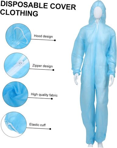 Veemoon Disposable One-Piece Protective Coveralls Hood Non-Woven Fabric Size L for Height 165-170cm Isolation Labor Suit for Safety and Protection in Kuwait